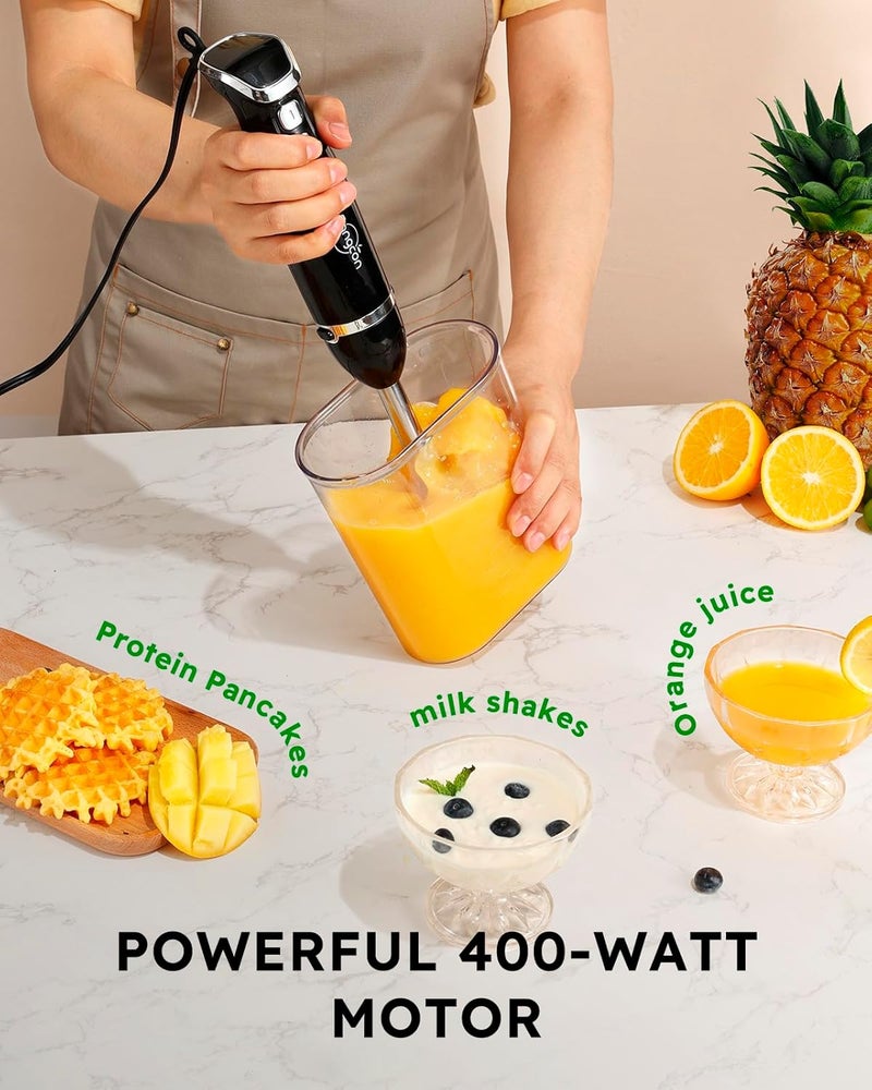 sangcon 6-in-1 Immersion Blender Handheld, Hand Blender with Chopper & 34oz Blending Cup Storage Base, 2-Speed Adjustable Stick Blender,Stainless Steel Blades, Detachable Blender, Whisk, Milk Frother - Image 4